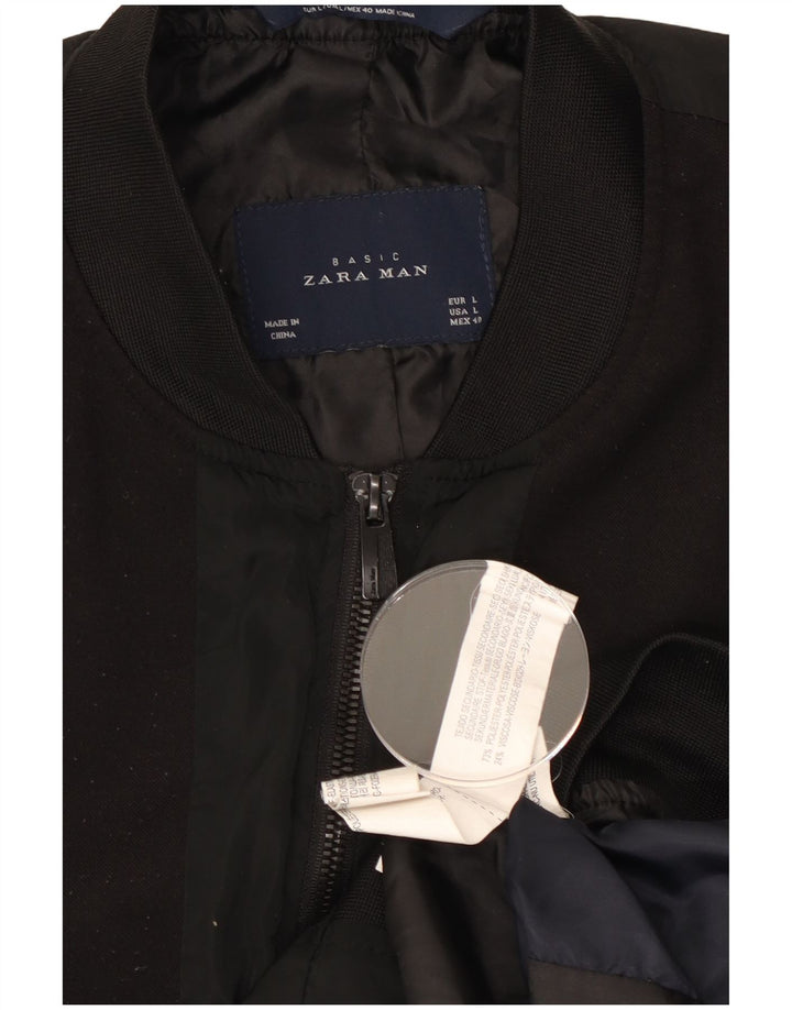 Zara Herre Bomber Jacket UK 40 Large Black Polyester
