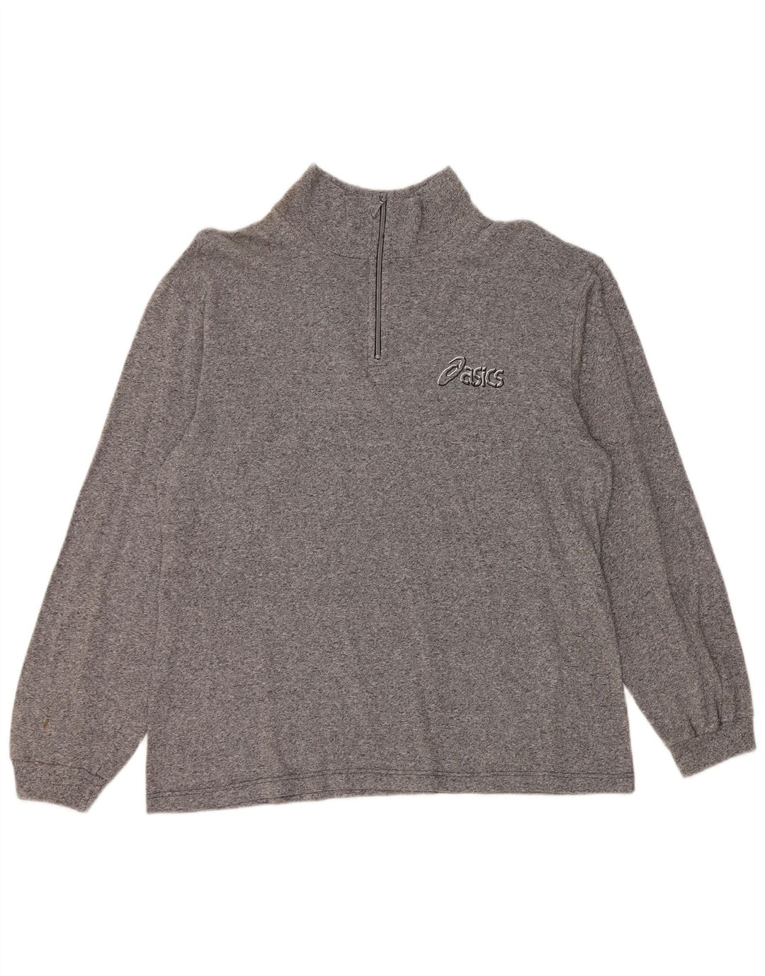 Asics Herre Zip Neck Jumper Sweater Medium Grey Flecked Bomuld