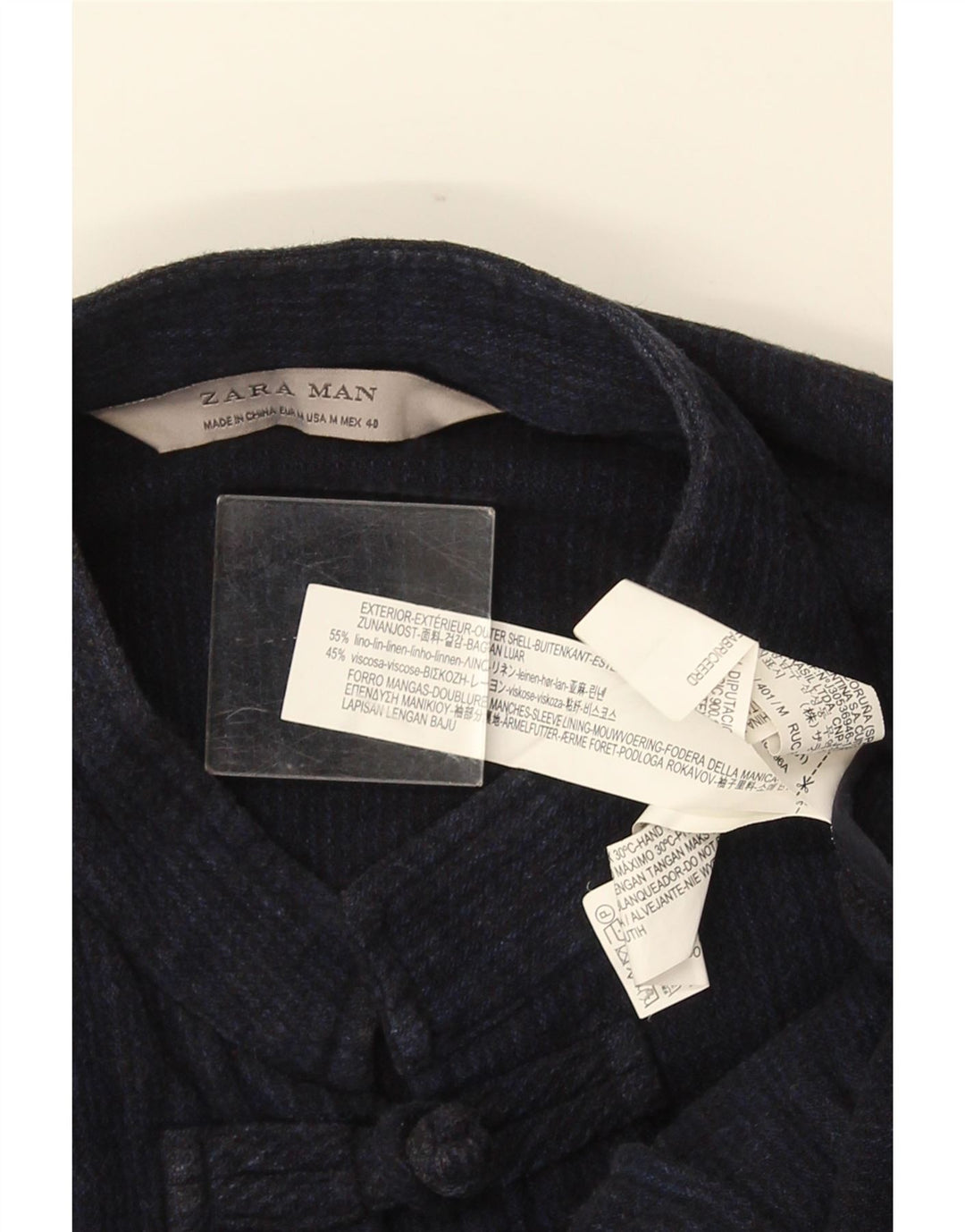 ZARA Herre Duffle Jacket UK 38 Medium Navy Blue Linen