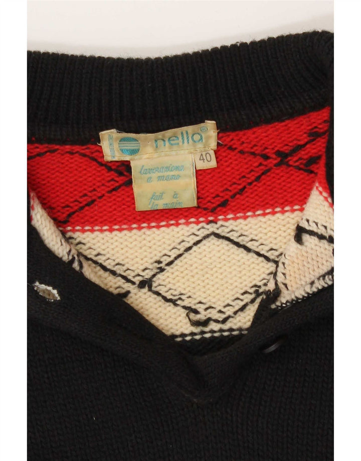 Vintage Dame Polo Neck Jumper Sweater IT 40 Lille Sort Geometrisk