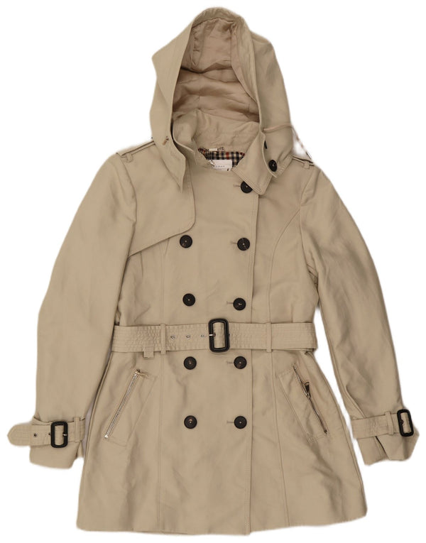 Zara Trench Coat med hætte til kvinder UK 12 Medium Beige Polyester