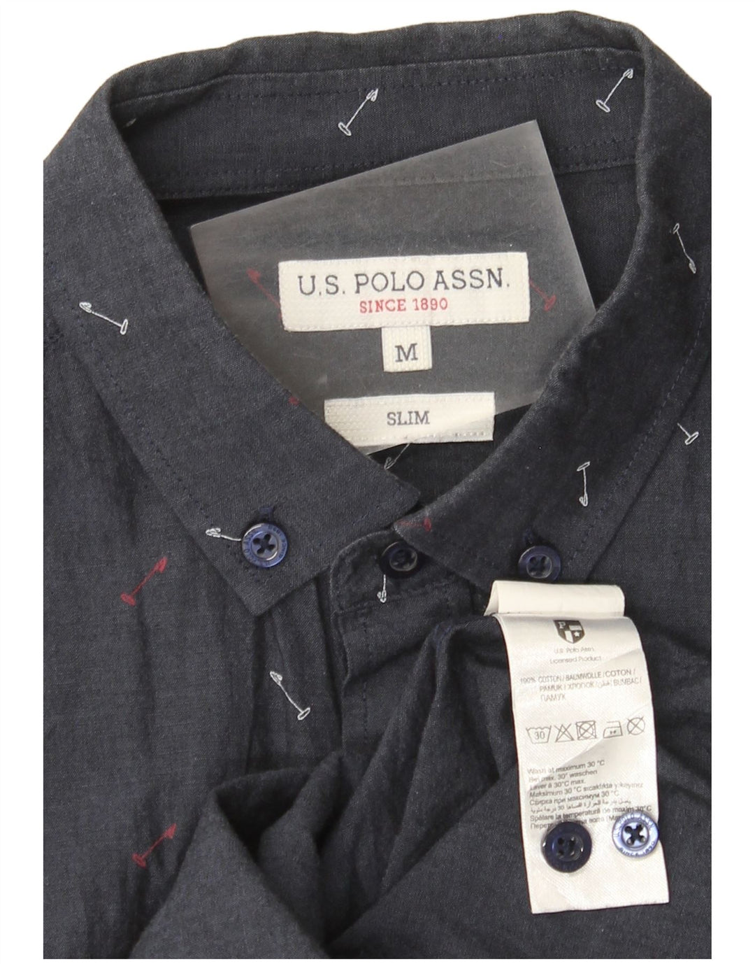 U.S. Polo Assn. Herre abstrakt mønster slim skjorte medium marineblå bomuld