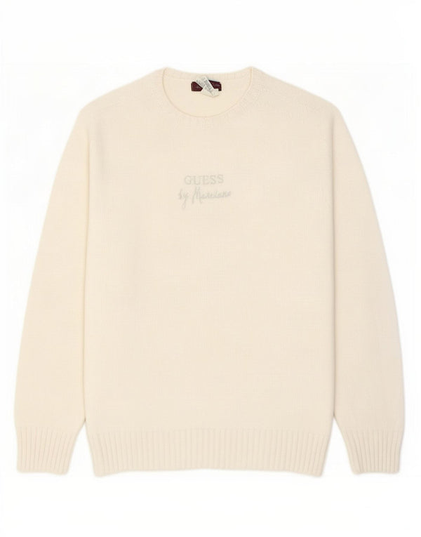 Guess By Marciano Mens Crew Neck Jumper Sweater Large White Acrylic
