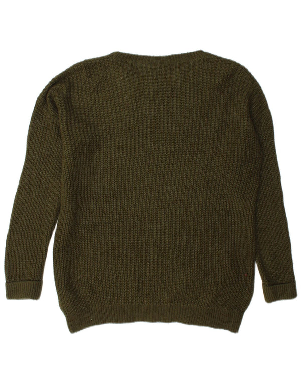 Topshop Dame Oversized Boat Neck Jumper Sweater UK 6 XS Khaki Akryl