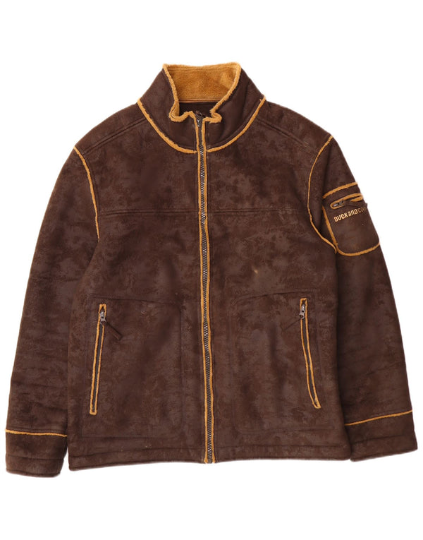 AND AND COVER Herre Sherpa-jakke UK 40 Stor brun polyester