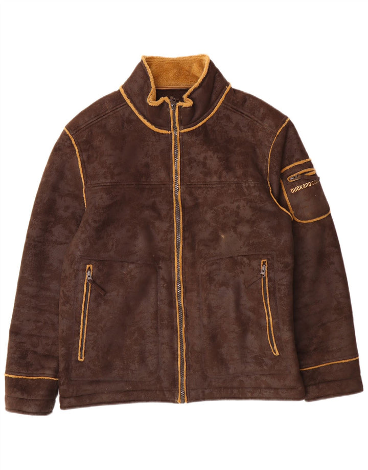 AND AND COVER Herre Sherpa-jakke UK 40 Stor brun polyester