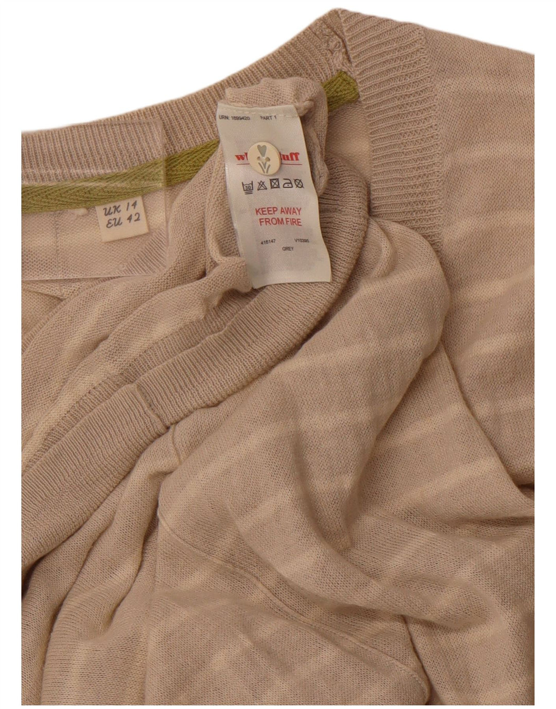 WHITE STUFF Dame cardigan sweater UK 14 Stor beige stribet hør