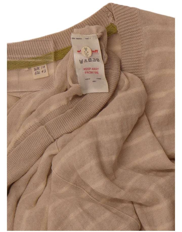 WHITE STUFF Dame cardigan sweater UK 14 Stor beige stribet hør