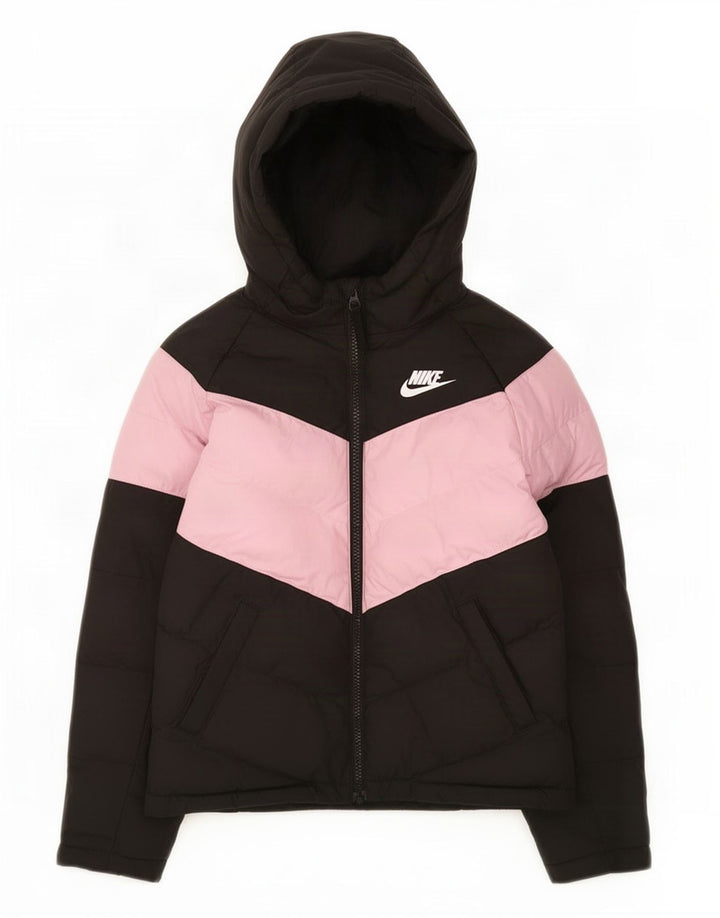 Nike Polstret hættejakke til piger 8-9 år Lille sort Colourblock Polyester