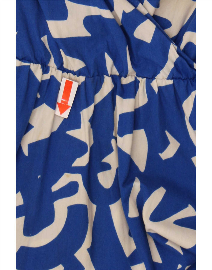 Zara Kvinder abstrakt mønster Flæser Tiered Dress UK 14 Large Blue