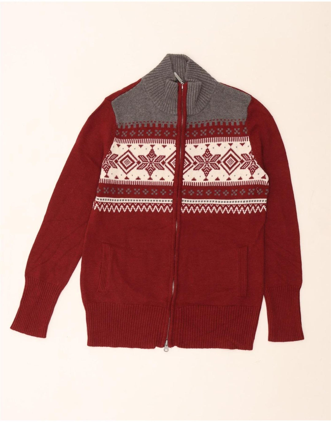 Eddie Bauer Herre cardigan sweater Medium Burgundy Fair Isle Bomuld Vinter