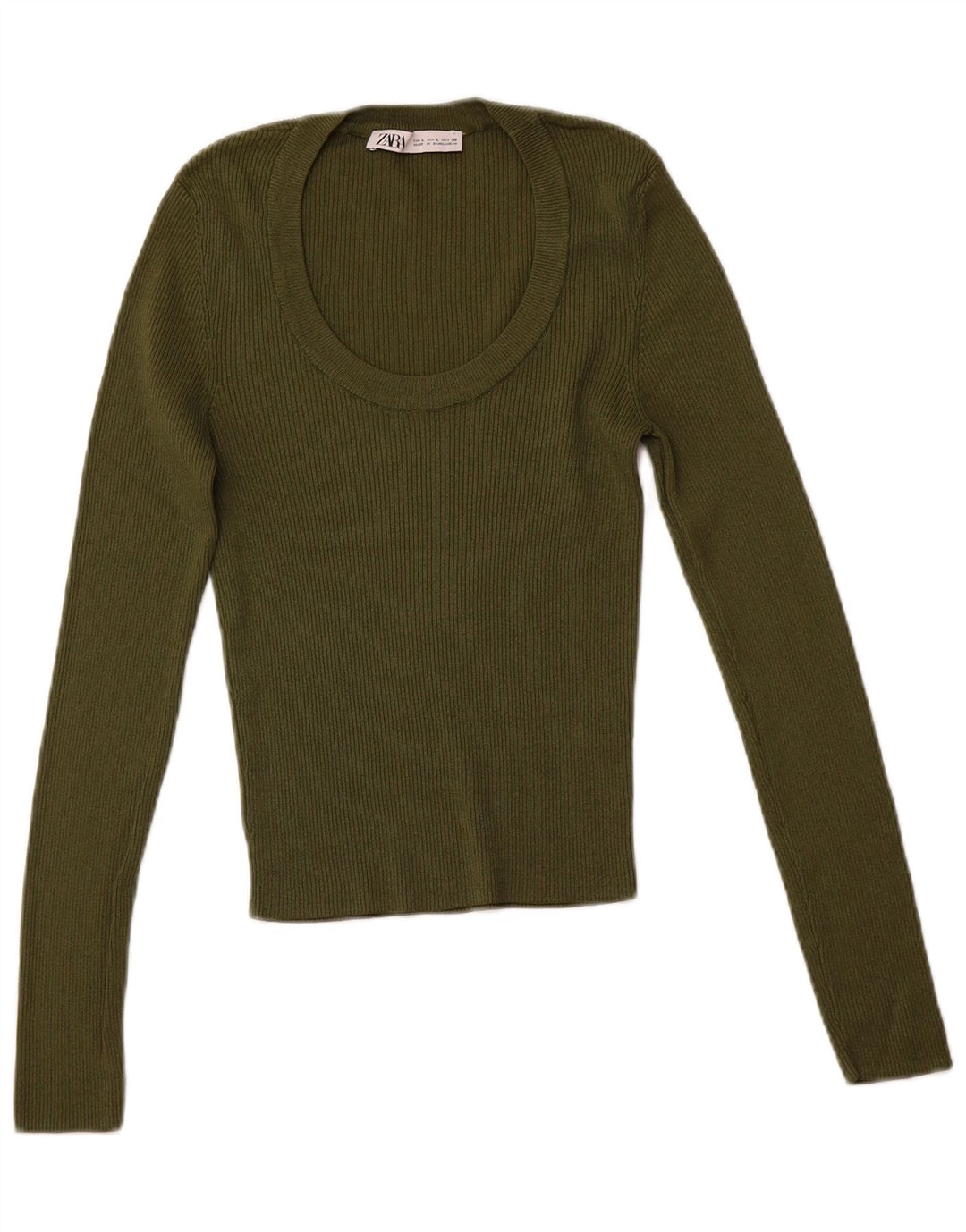 ZARA Dame Crop Top Langærmet UK 14 Stor Khaki Viscose