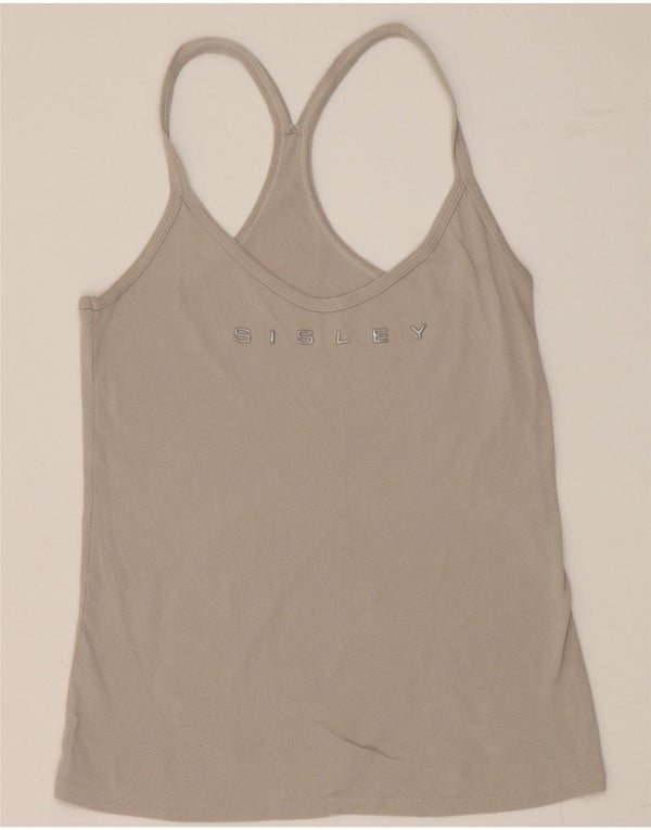 Sisley Womens Crop Grafisk Vest Top UK 14 Large Grå Bomuld
