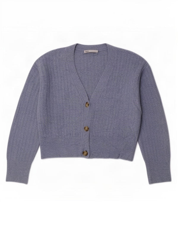 Zara Womens Crop Oversized Cardigan Sweater UK 10 Small Blue Acryl