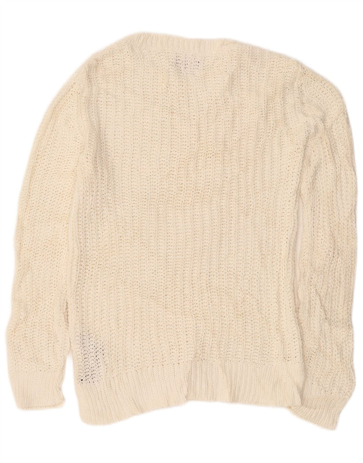 Nautica Dame Boat Neck Jumper Sweater UK 14 Medium Off White Bomuld