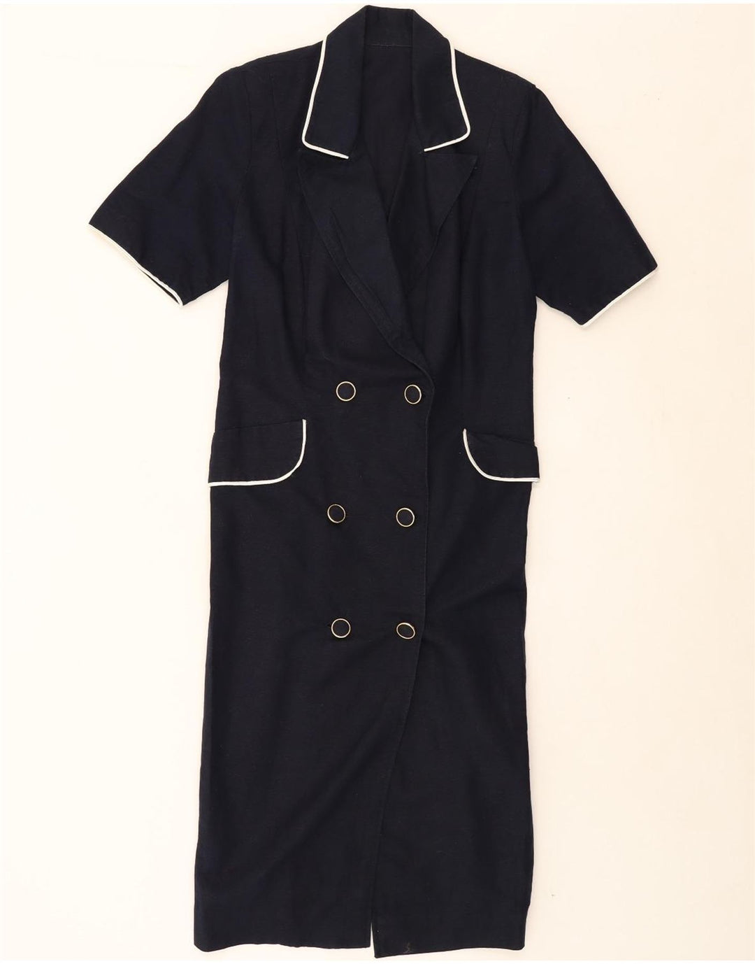 VINTAGE Womens Double Breasted Shirt Dress UK 14 Medium Navy Blue Vintage Vintage and Second-Hand Vintage from Messina Hembry 