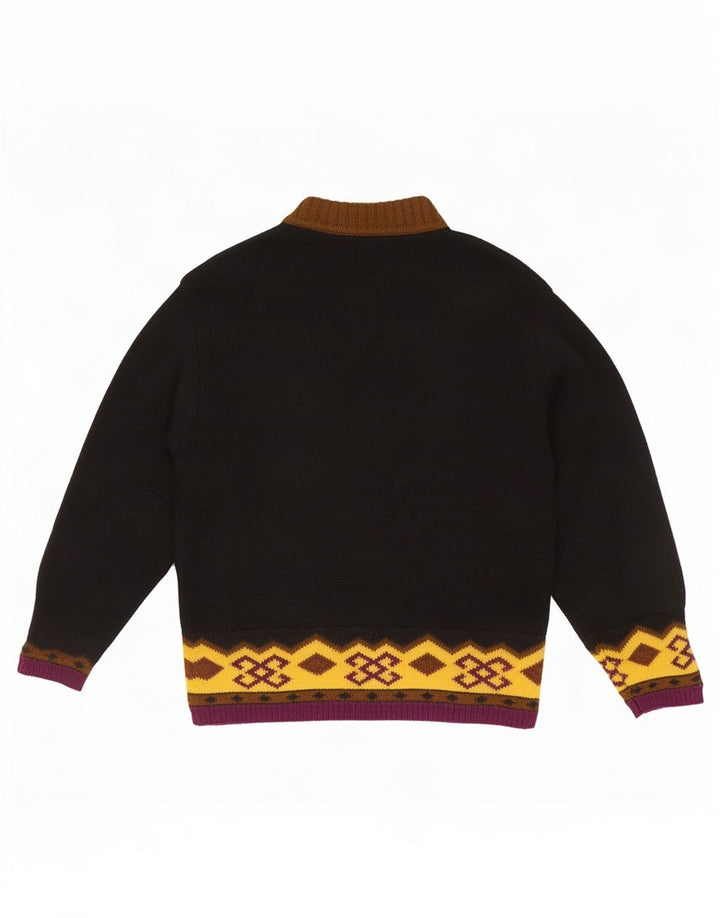 Sisley Herre Turtle Neck Jumper Sweater Medium Black Fair Isle Wool