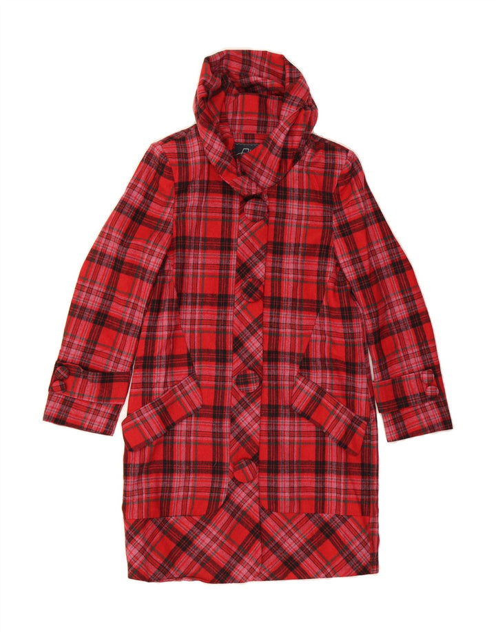 VINTAGE Womens Hooded Overcoat UK 10 Small Red Plaid Wool Vintage Vintage and Second-Hand Vintage from Messina Hembry 