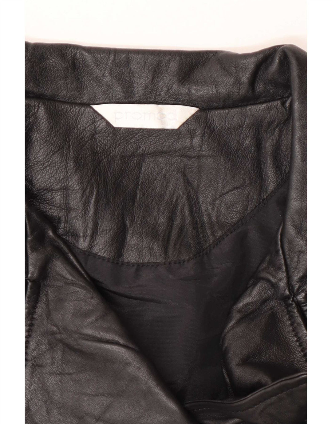 Promod Dame Læder Biker Jacket UK 8 Lille Sort