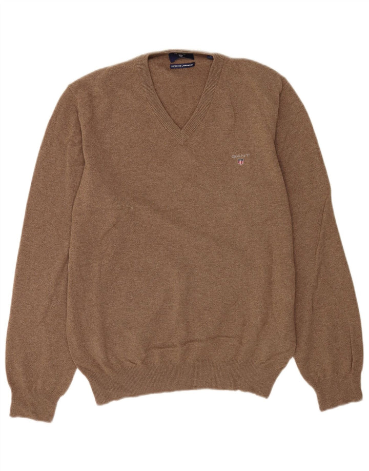 Gant Herre V-hals sweater Medium brun lammeuld