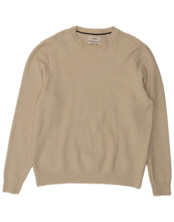 Marks & Spencer Herre sweater med rund hals, stor beige polyester
