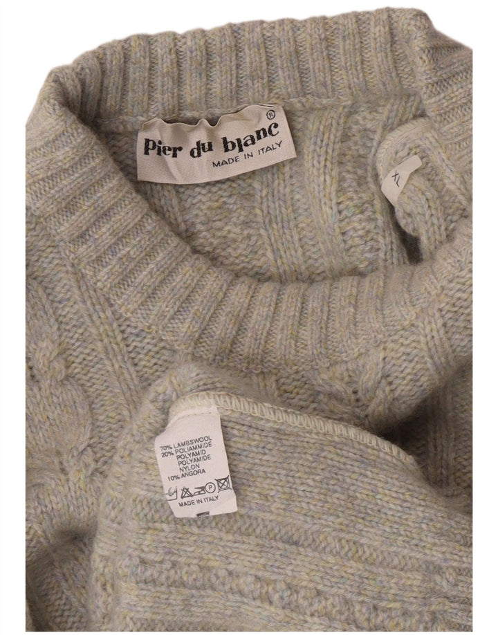 Vintage sweater med rund hals til mænd XL Grå Flecked Lammeuld