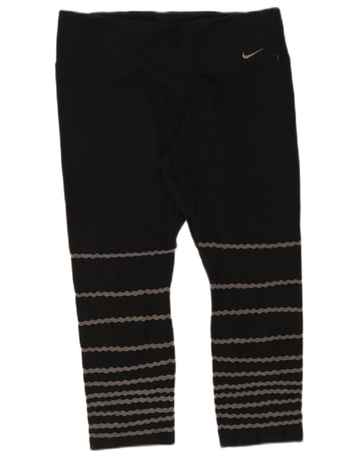 Nike Dame Capri Leggings UK 14 Stor sort stribet bomuld