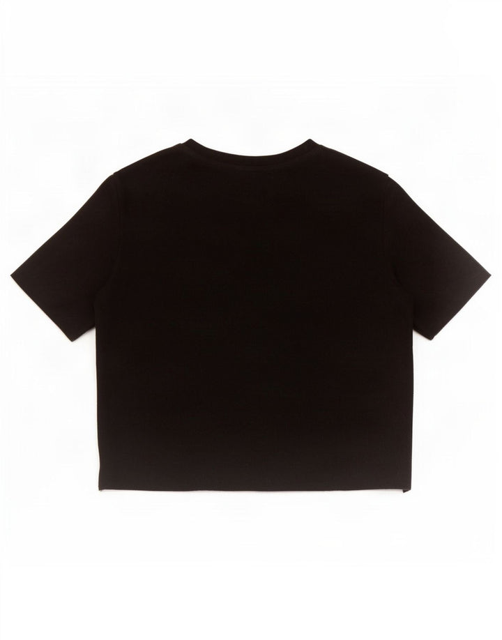 Zara Womens Crop Bluse Top UK 12 Medium Black Bomuld