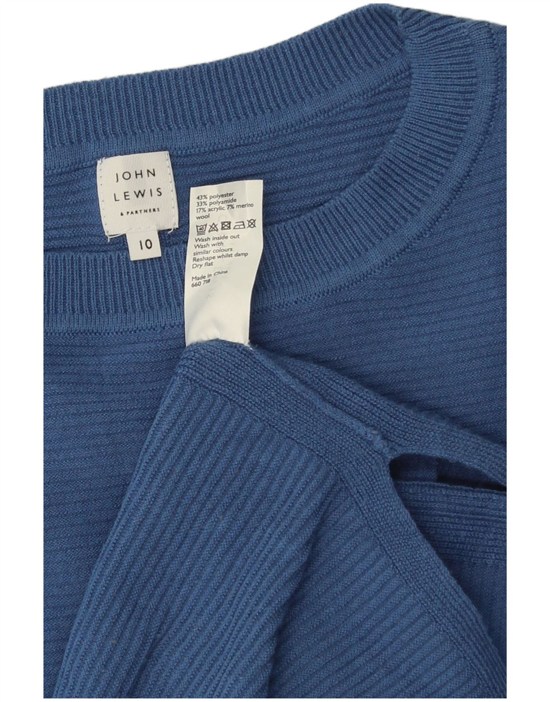 John Lewis Dame Boat Neck Jumper Sweater UK 10 Small Blue Polyester