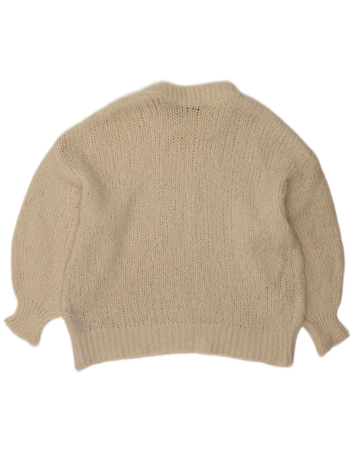 Zara Dame Oversized Crew Neck Jumper Sweater UK 10 Small Off White