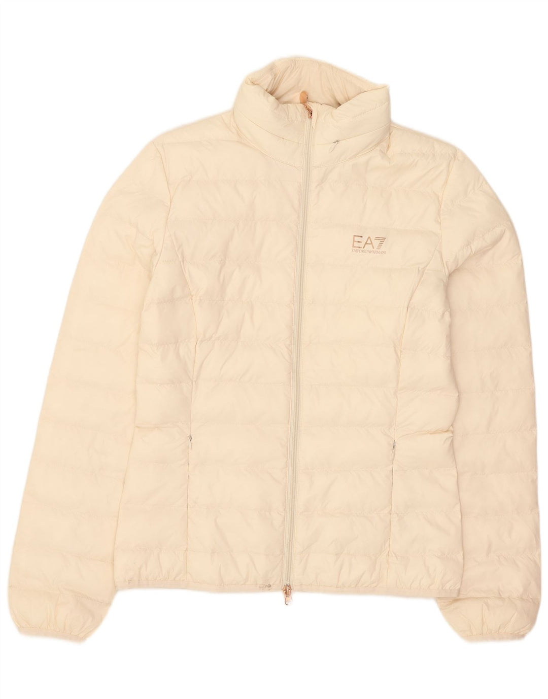 Emporio Armani polstret hættejakke til kvinder UK 14 Medium Off White