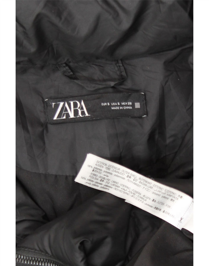Zara Dame Oversized Hooded Polstret Frakke UK 10 Small Black Polyamide