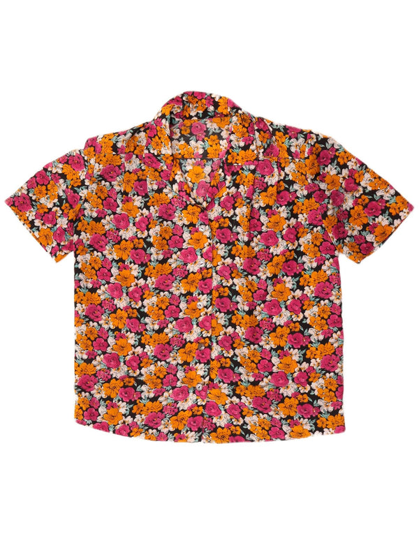 Vintage kortærmet skjorte til kvinder UK 20 2XL flerfarvet blomster