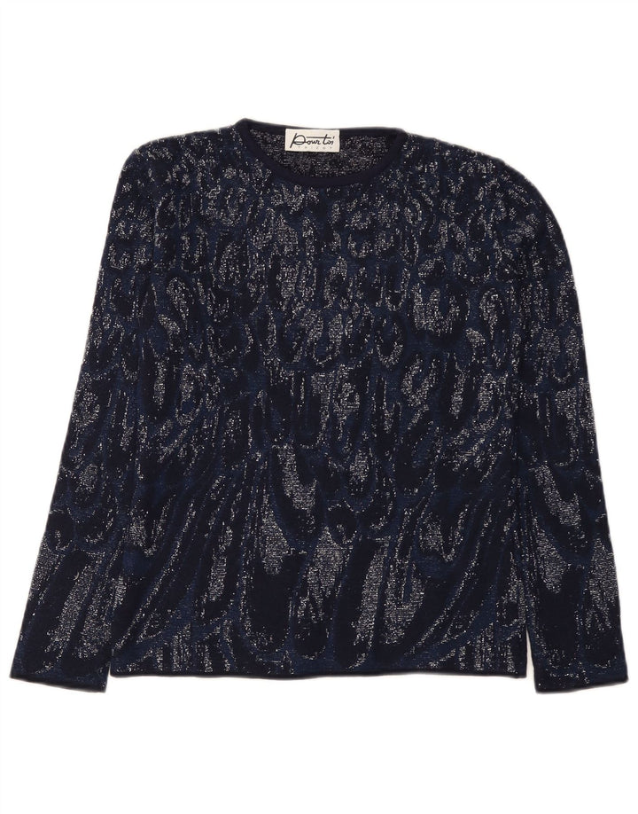 Vintage Dame Top Langærmet UK 8 Small Navy Blue Tie Dye