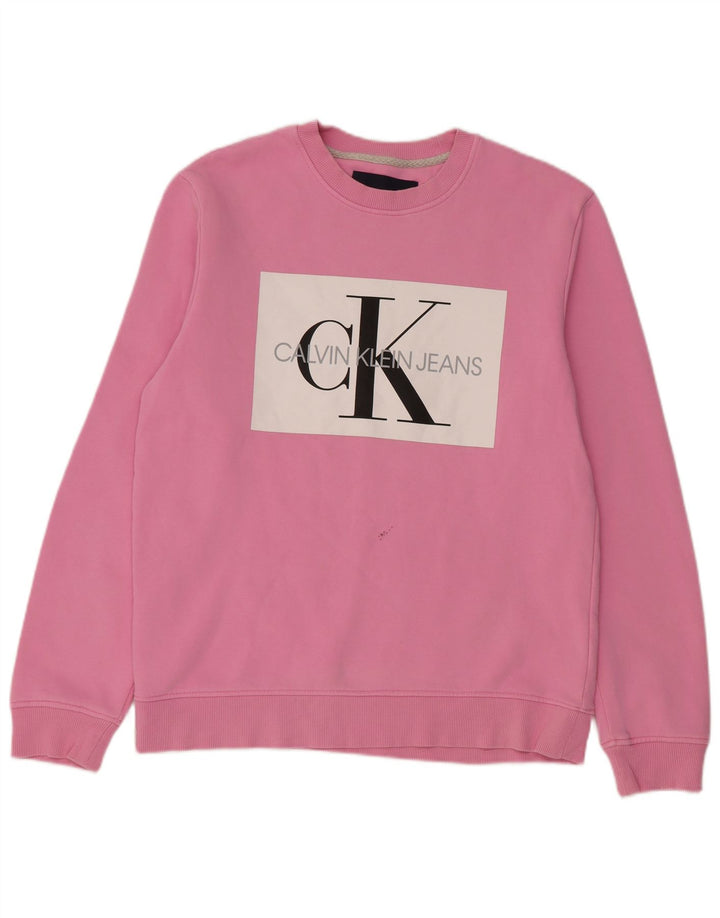 Calvin Klein Jeans Dame Grafisk Sweatshirt Jumper UK 14 Medium Pink