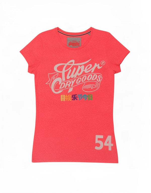Superdry Grafisk T-shirttop til kvinder UK 12 Medium Pink Flecked Polyester