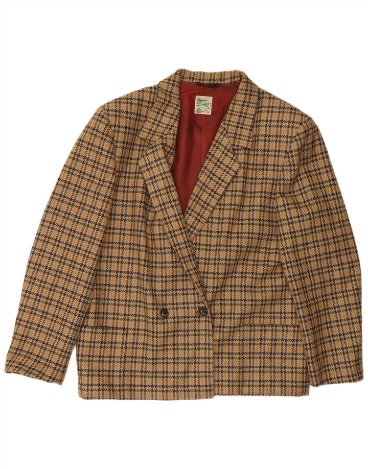 Vintage dobbeltradet blazerjakke til kvinder EU 40 Medium Beige Houndstooth