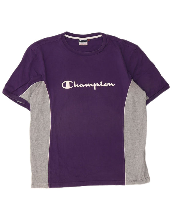 Champion Herre grafisk T-shirt Top XL Lilla Colourblock Bomuld