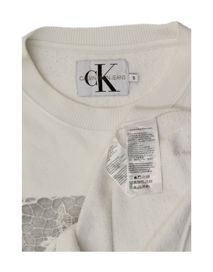 Calvin Klein Dame Grafisk Sweatshirt Jumper UK 10 Small White Bomuld