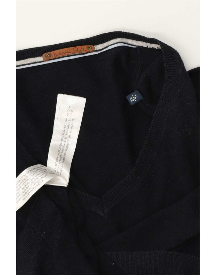 Massimo Dutti Herre V-hals sweater XL marineblå bomuld
