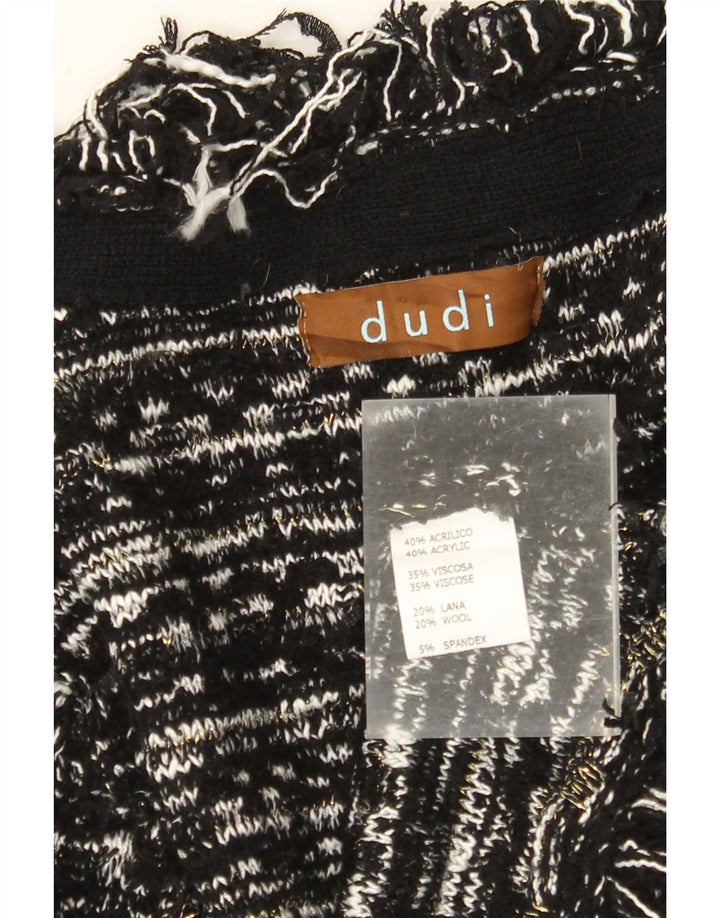 VINTAGE Dame Cardigan Sweater UK 10 Lille sort stribet akryl