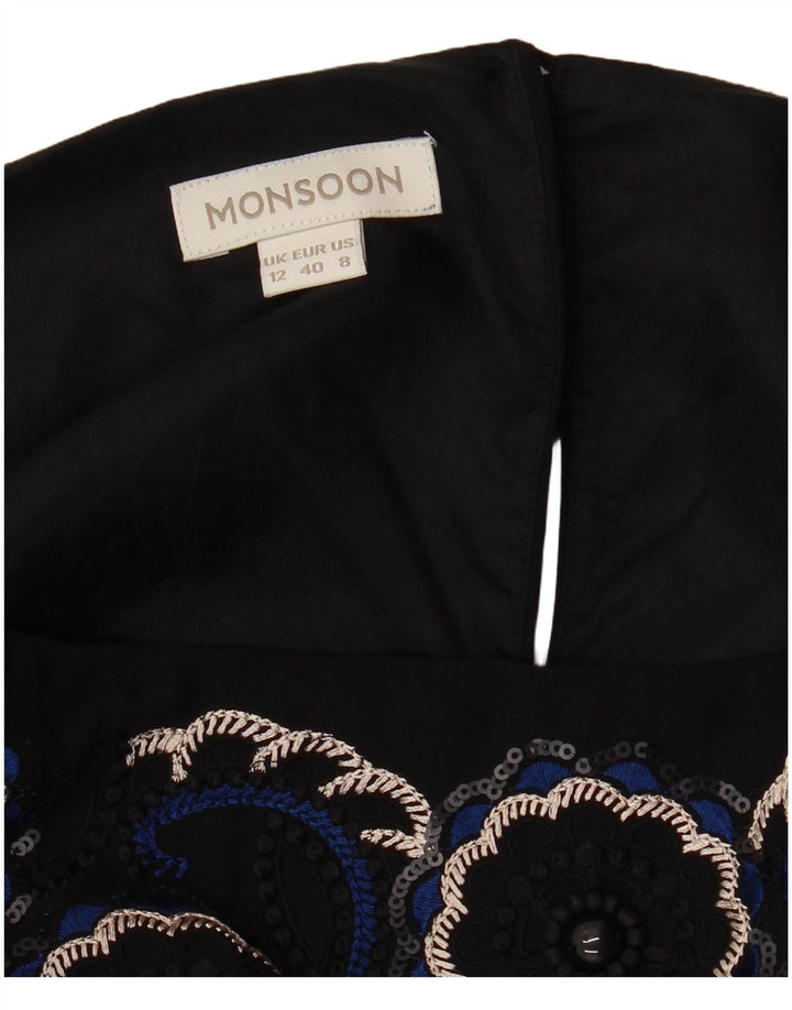 MONSOON Kvinders 3/4-ærmede Skedekjole UK 12 Medium Sort Stribet