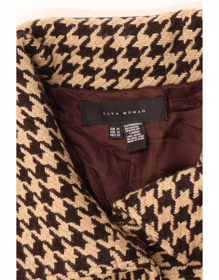 Zara kortærmet kappefrakke til kvinder DK 14 Medium Brown Houndstooth Uld