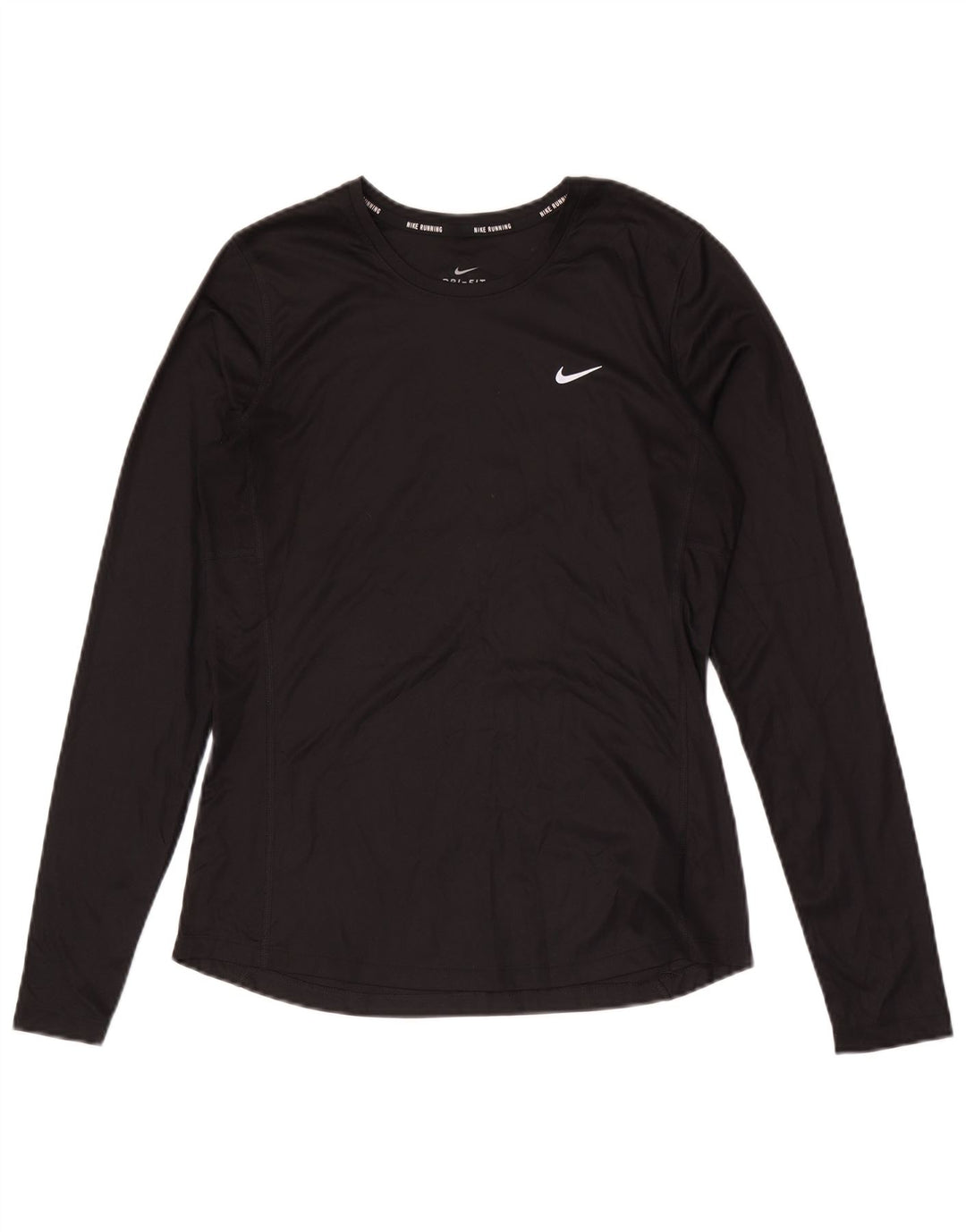 NIKE Dame Dri Fit Top Langærmet UK 12 Medium Sort Polyester