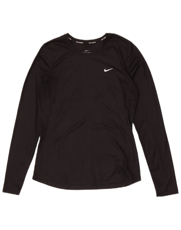NIKE Dame Dri Fit Top Langærmet UK 12 Medium Sort Polyester