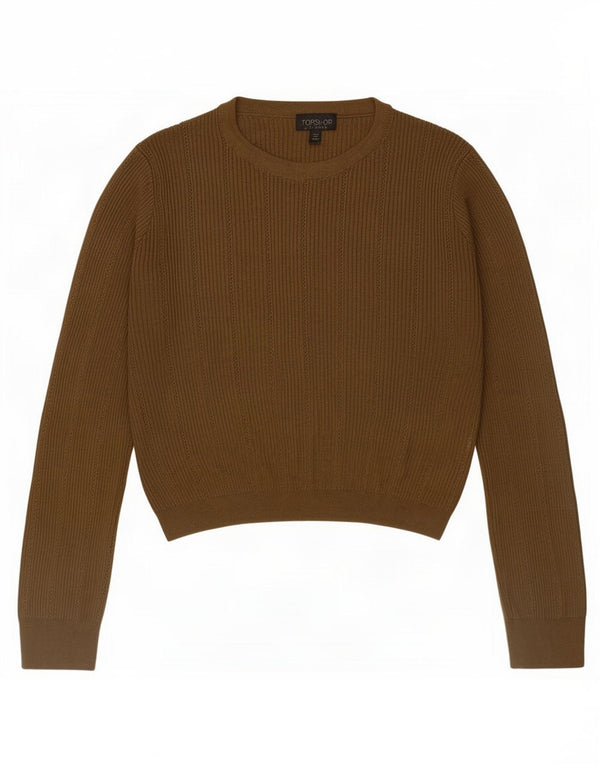 Topshop Dame Crop Boat Neck Jumper Sweater UK 14 Large Khaki Viscose