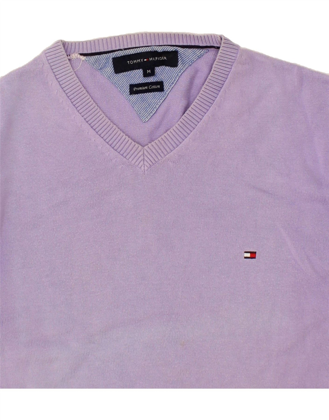 TOMMY HILFIGER Mens V-Neck Jumper Sweater Medium Purple Cotton Vintage Tommy Hilfiger and Second-Hand Tommy Hilfiger from Messina Hembry 