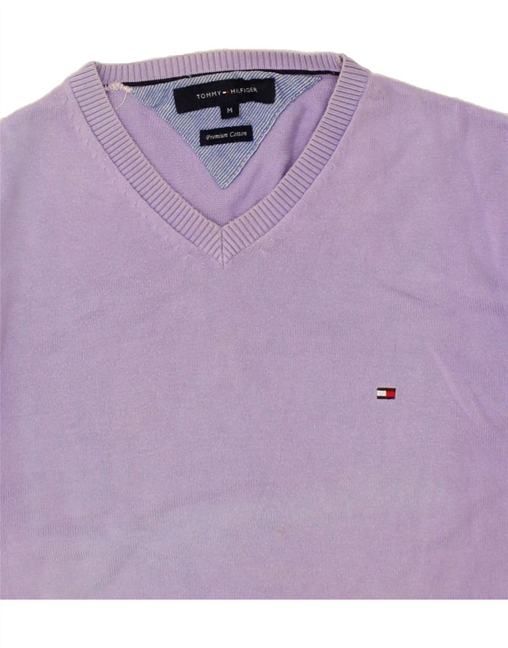 TOMMY HILFIGER Mens V-Neck Jumper Sweater Medium Purple Cotton Vintage Tommy Hilfiger and Second-Hand Tommy Hilfiger from Messina Hembry 