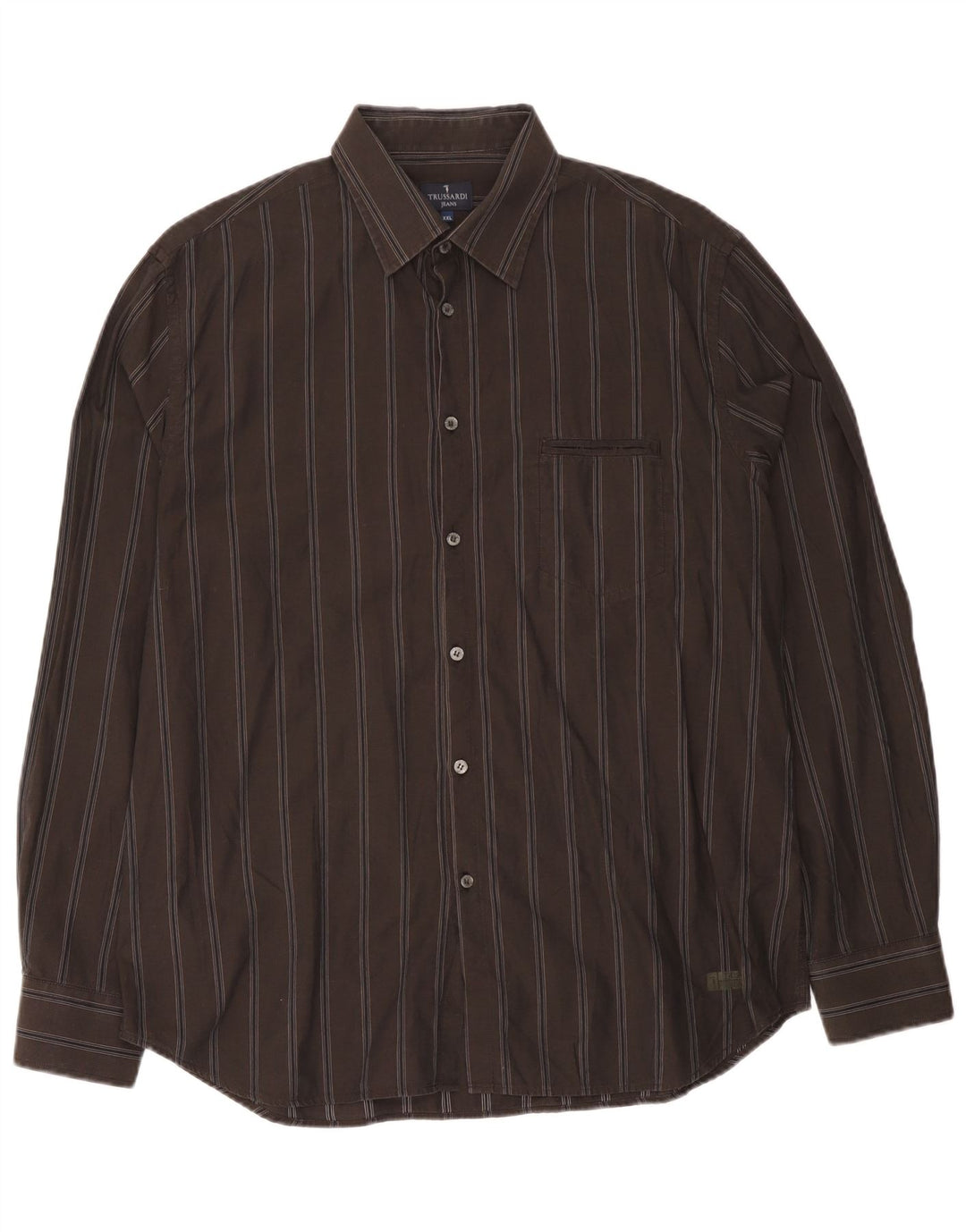 Trussardi Jeans herreskjorte 2XL brun stribet bomuld