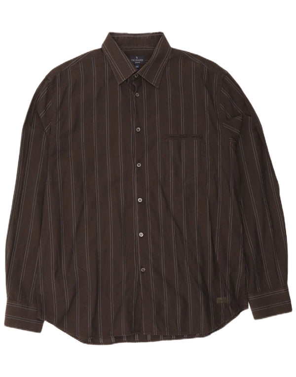 Trussardi Jeans herreskjorte 2XL brun stribet bomuld